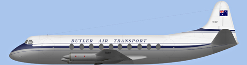 David Carter illustration of Butler Air Transport V.747 Viscount c/n 97 VH-BAT